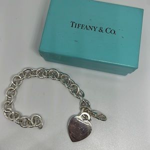 Tiffany & Co sterling heart charm bracelet with box.